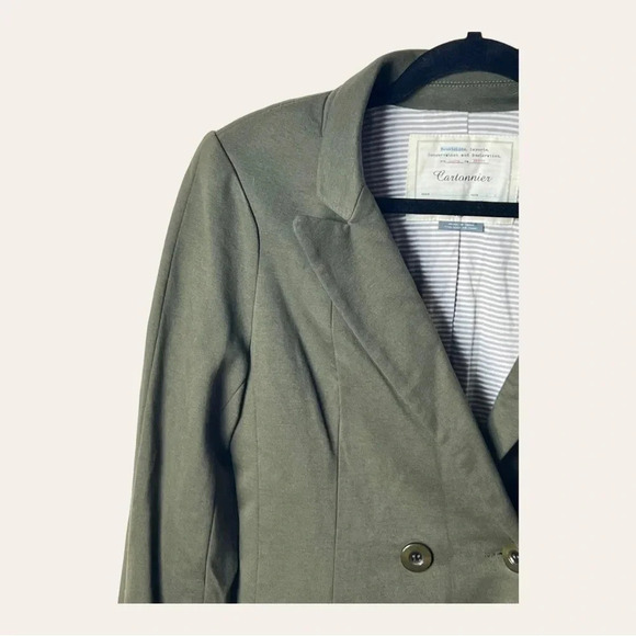 0437. ANTHROPOLOGIE CORTONNIER‎ HUNTER GREEN BLAZER LONG SLEEVES SHOULDER PADS - Picture 3 of 11